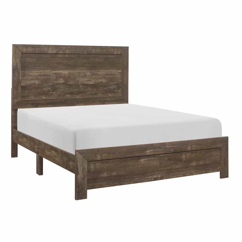 Rustic Panel Design Wooden Queen Size Bed With Block Legs Support, Brown