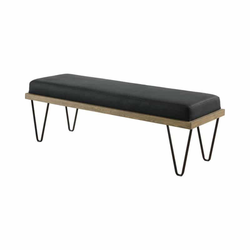 Leatherette Padded Bench With Hairpin Legs, Gray
