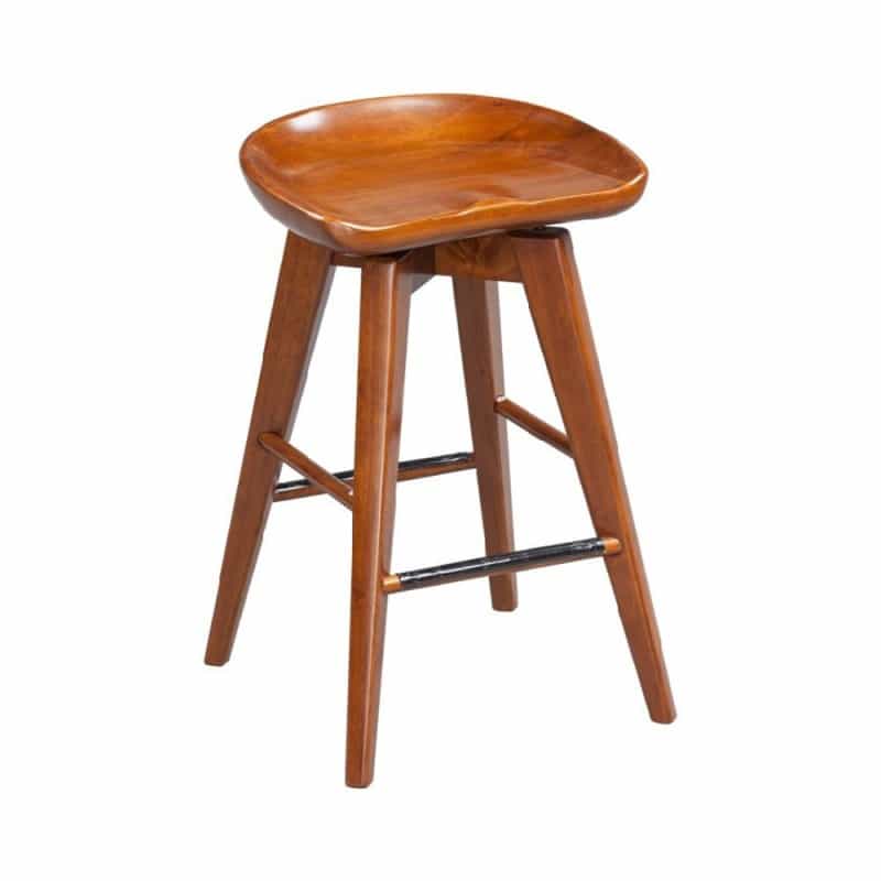 Contoured Seat Wooden Swivel Counter Stool With Angled Legs, Walnut Brown