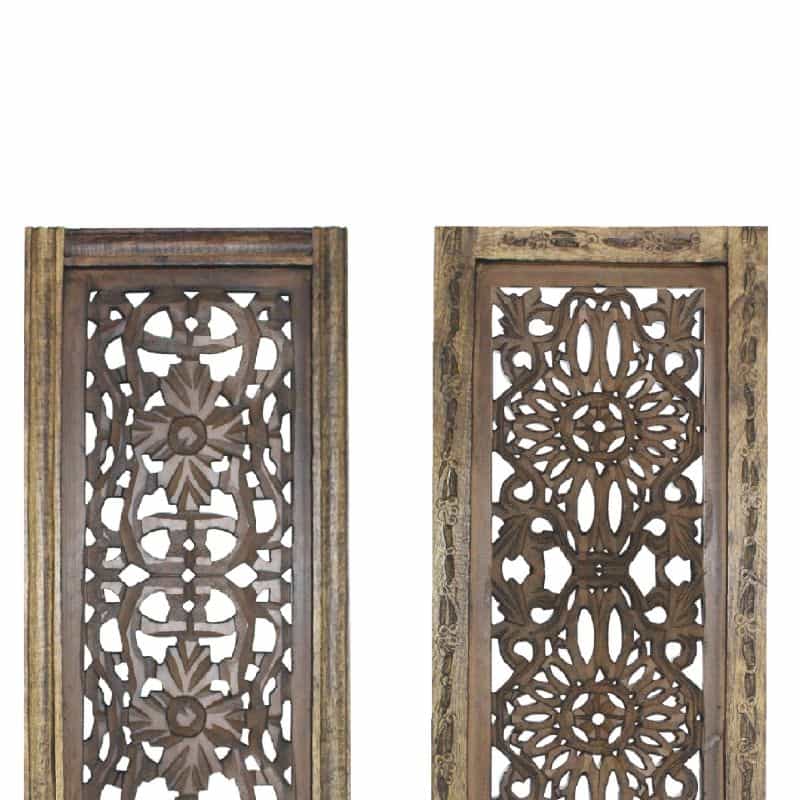 Benzara Floral Hand Carved Wooden Wall Panels, Assortment Of Two, Brown