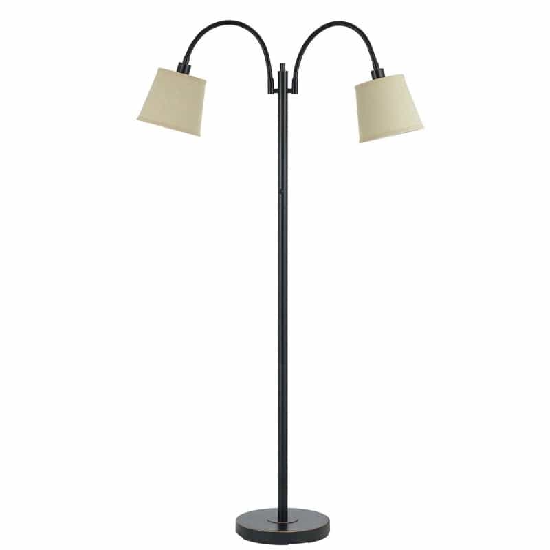 80 Watt Metal Floor Lamp With Dual Gooseneck And Uno Style Shades, Black
