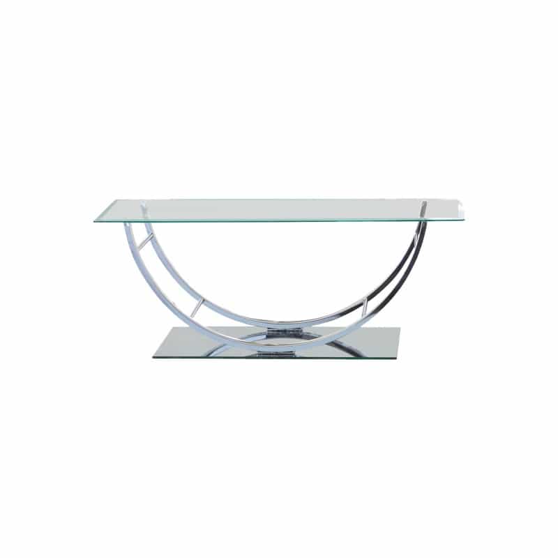 Tempered Glass Top Coffee Table With U Shape Metal Frame, Chrome And Clear