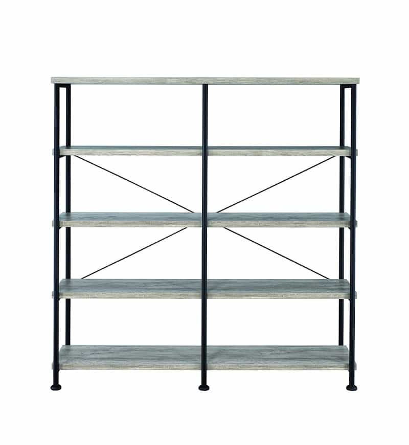 Olga 63 Inch Industrial 4 Tier Bookshelf, Particleboard, Metal Frame, Gray, Black