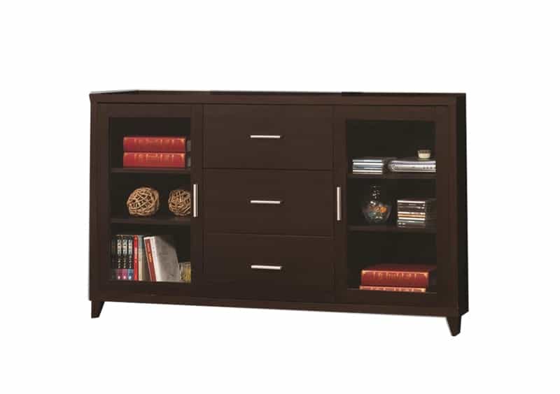 Modern & Minimal Style Tv Console With Multi Shelves & Drawers, Cappuccino Brown