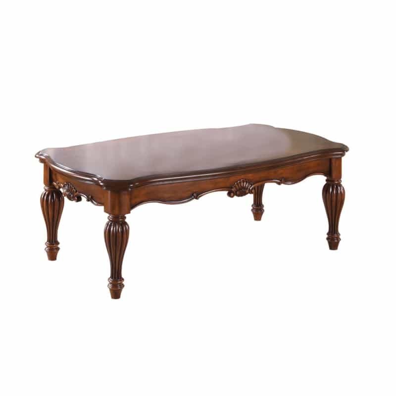 Vintage Rectangular Wooden Coffee Table With Fluted Legs, Cherry Brown