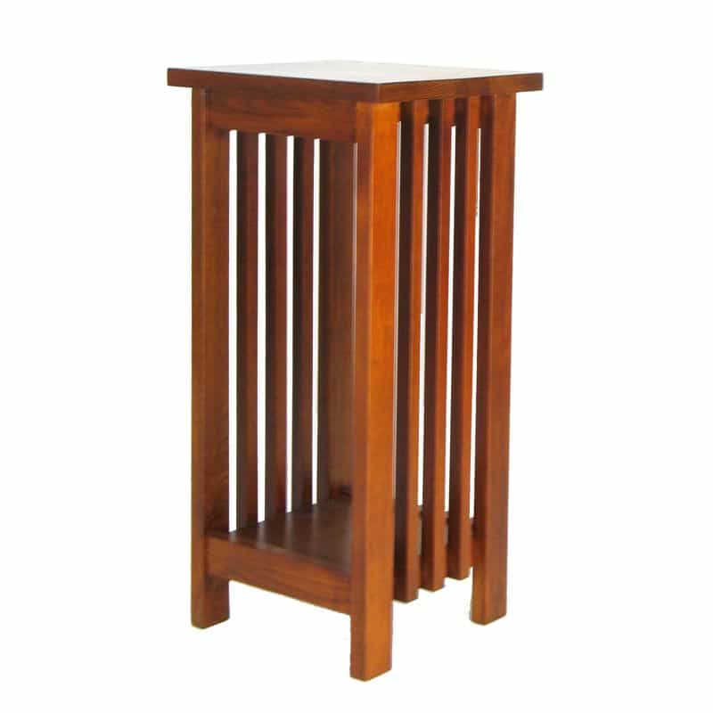 25 Inch Wooden Flower Stand With Slatted Sides And Bottom Shelf, Brown