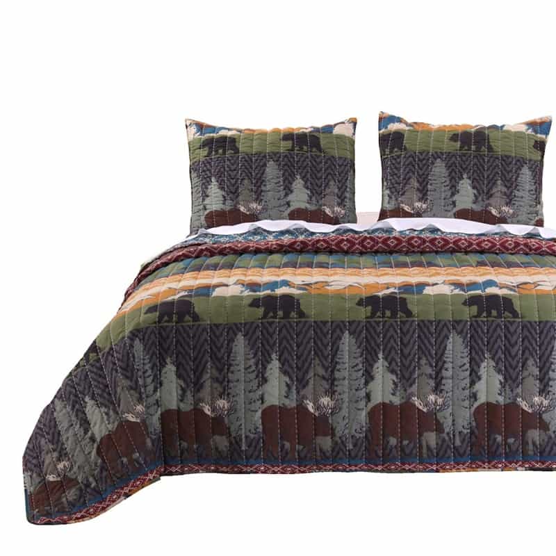 3 Piece King Size Quilt Set With Nature Inspired Print, Multicolor