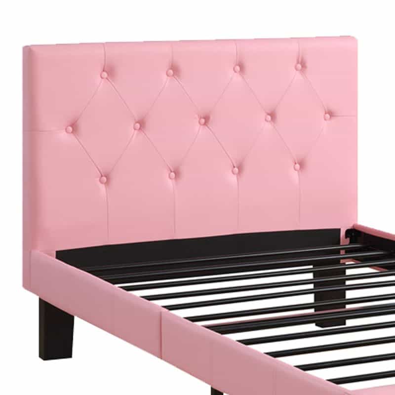 Faux Leather Upholstered Twin Size Bed With Tufted Headboard Pink