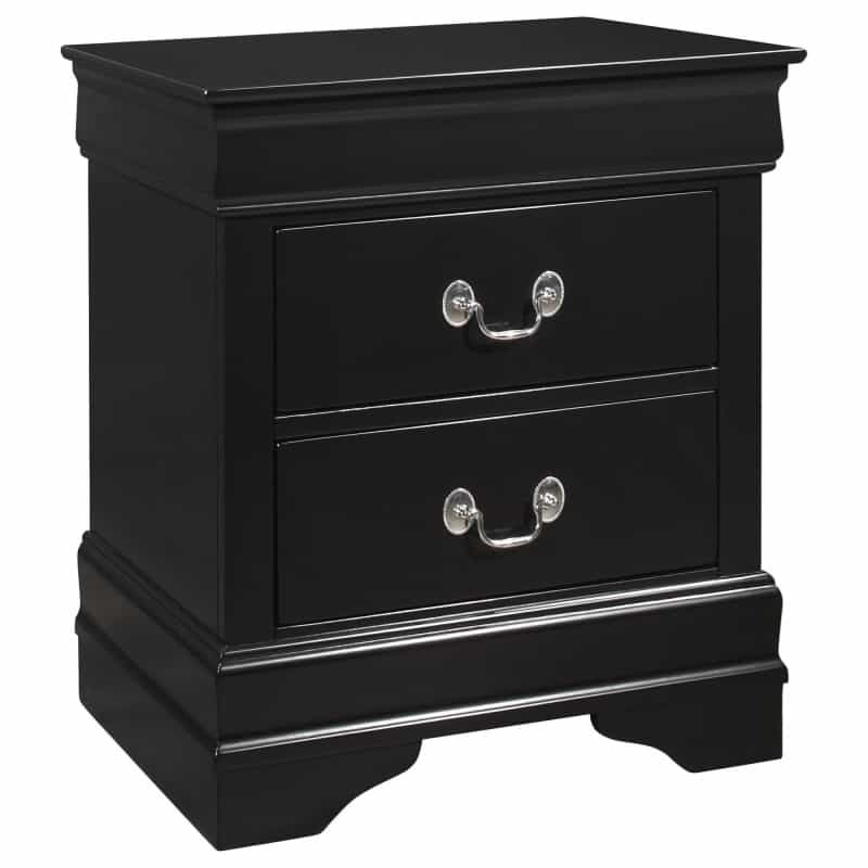 2 Drawer Wooden Frame Nightstand With Antique Metal Pulls, Black