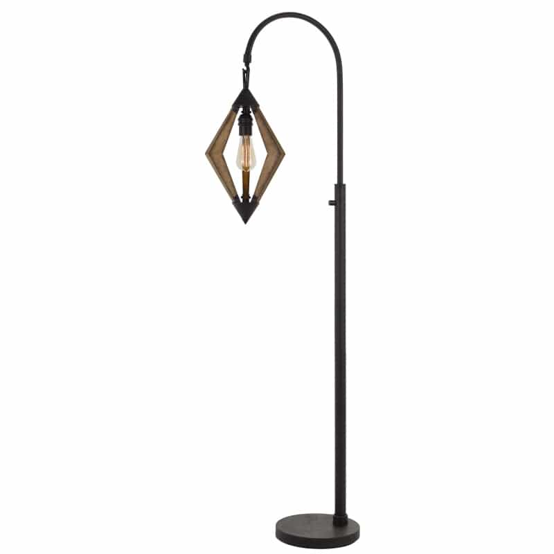 Tubular Metal Downbridge Floor Lamp With Wooden Accents, Black