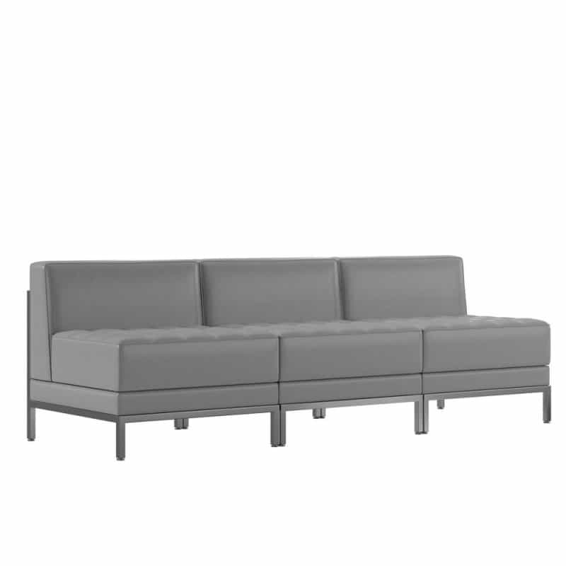 Imagination 3 Piece Gray Leathersoft Waiting Room Lounge Set - Reception Bench