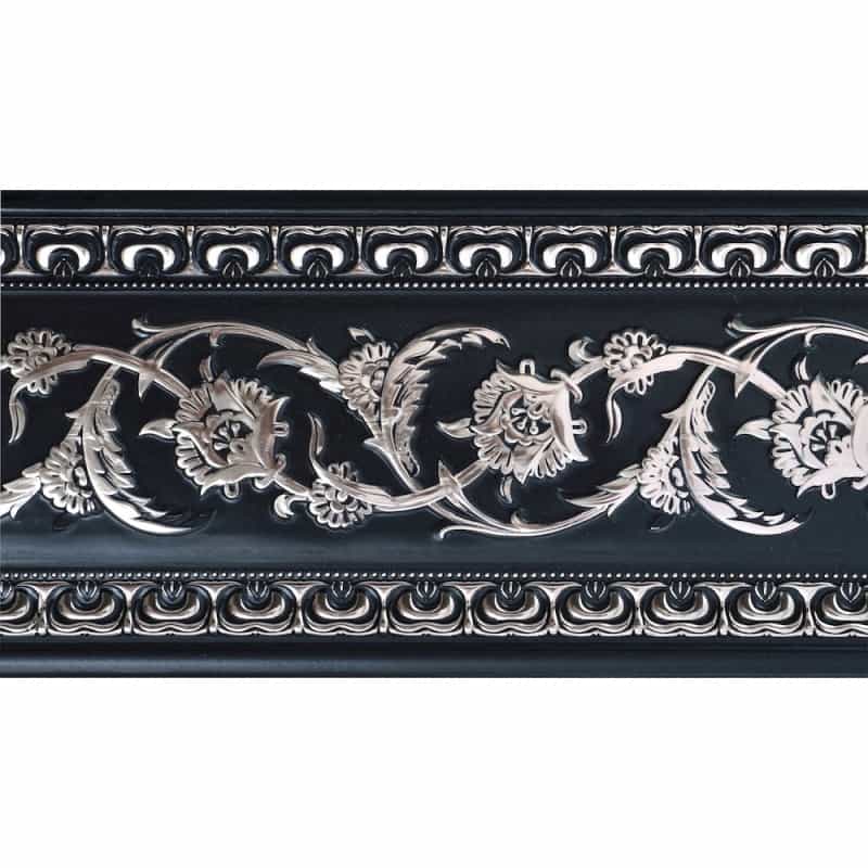 Silver Floral On Black Chair Rail 94 Inch