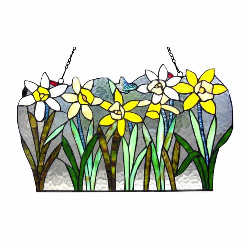 Daisy Tiffany-Glass Flowers Window Panel 23" Wide