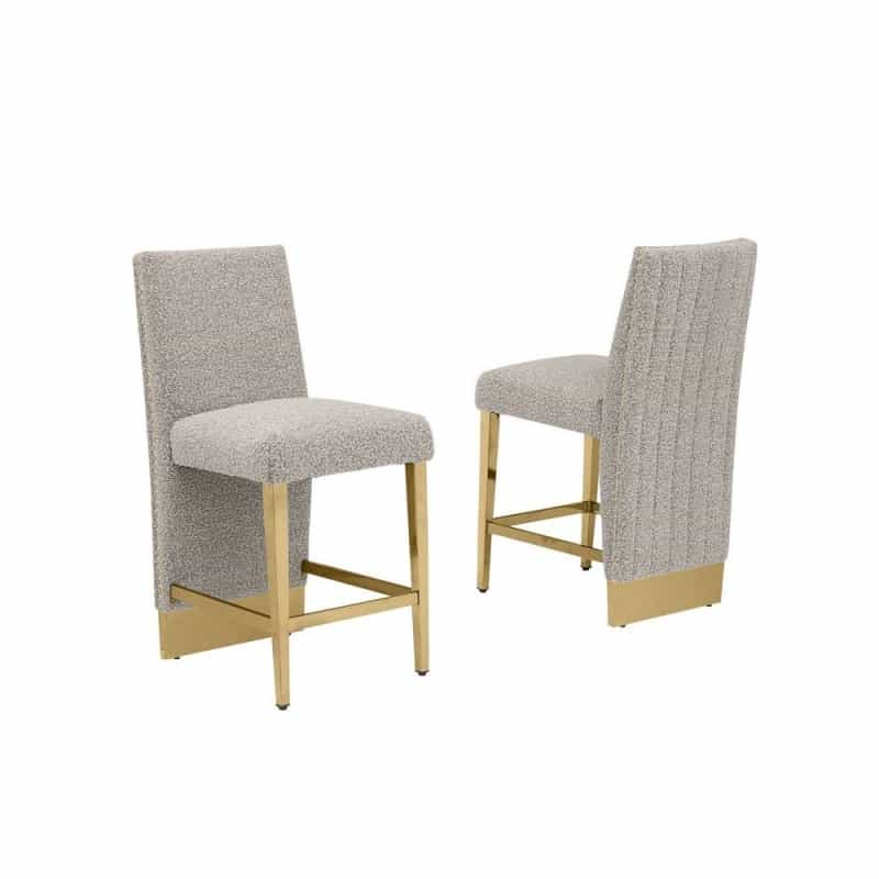 Luxe Gray Boucle Barstools - Set Of 2