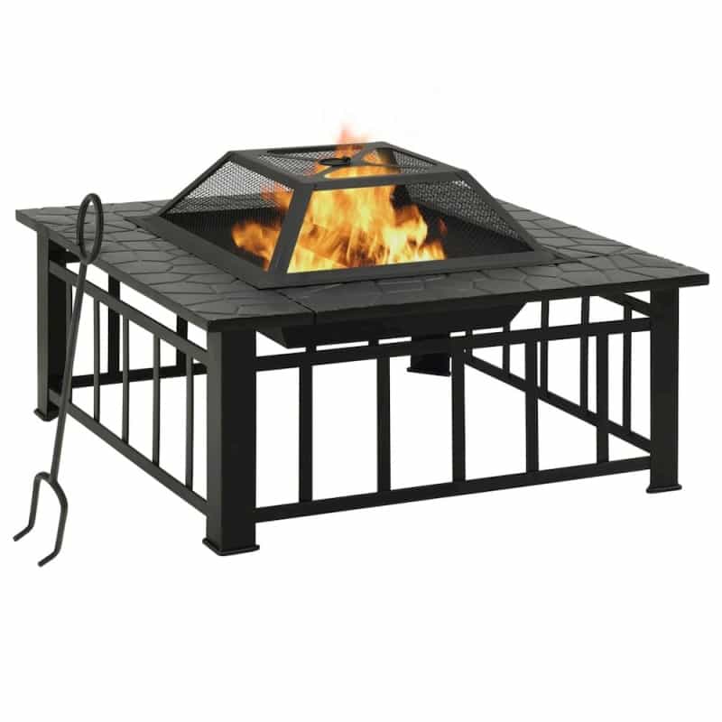 Vidaxl Garden Fire Pit With Poker 31.9"X31.9"X18.5" Xxl Steel, 311888