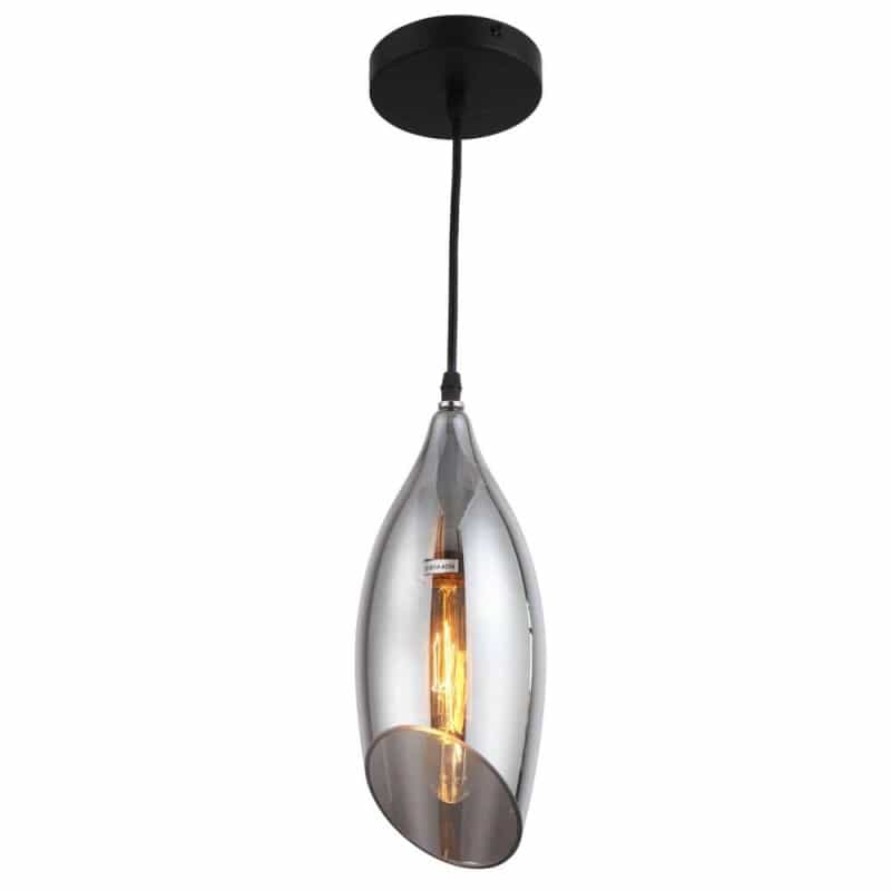 1Lt Incandescent Pendant, Blk Finish,Smoke Glass