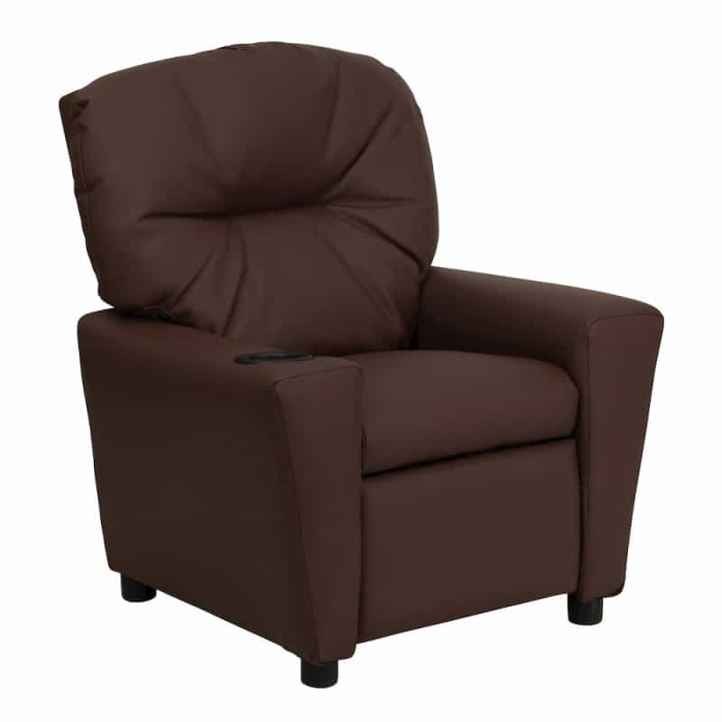 Contemporary Brown Leathersoft Kids Recliner With Cup Holder