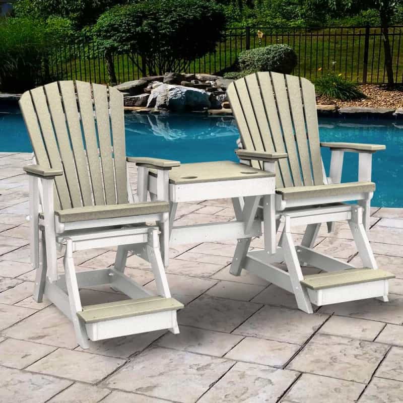 Os Home And Office Model 516Wwwt-K Double Balcony Height Glider With Center Table In Weatherwood And White