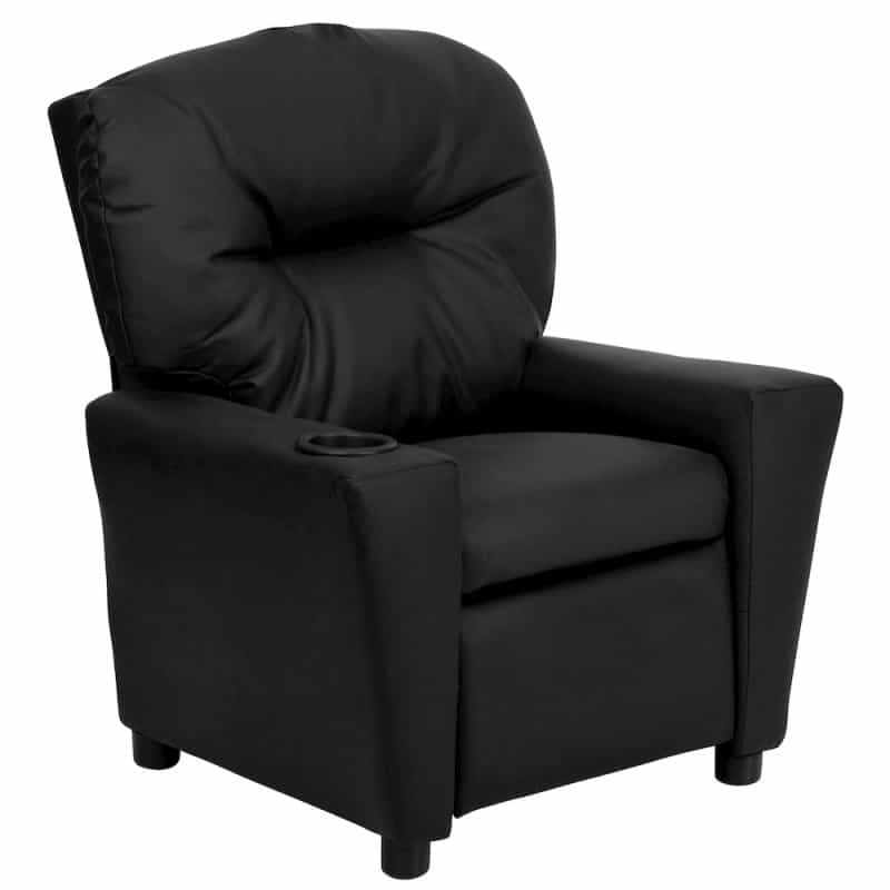 Contemporary Black Leathersoft Kids Recliner With Cup Holder