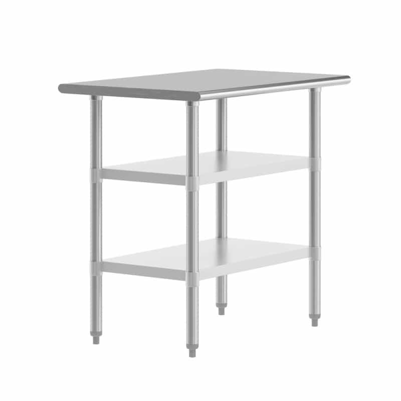 24X36 Portable Prep And Work Table With Top Shelf And 2 Adjustable Undershelves
