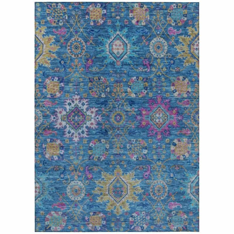 Machine Washable Indoor/Outdoor Chantille Acn2151 Blue 5' X 7'6" Rug