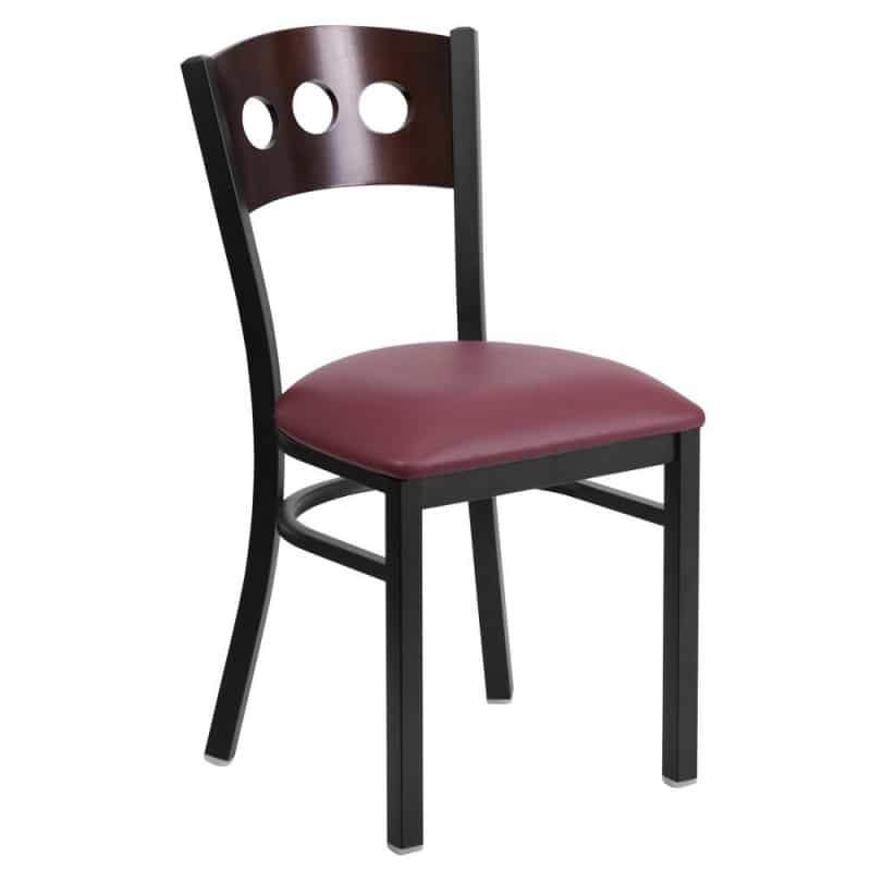 Black 3 Circle Back Metal Restaurant Chair - Walnut Wood Back