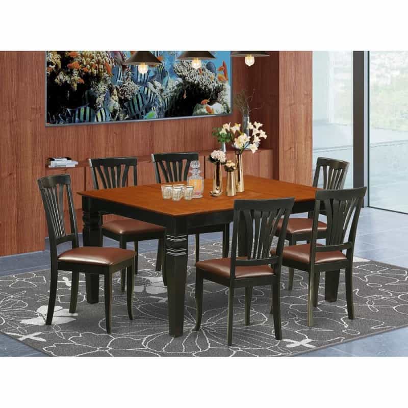 7 Pc Dining Set With A Kitchen Table And 6 Leather Dining Chairs In Black