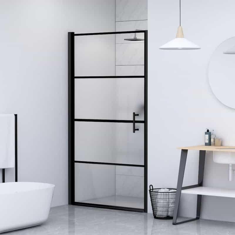 Shower Door 39.4"X70.1" Half Frosted Tempered Glass Black
