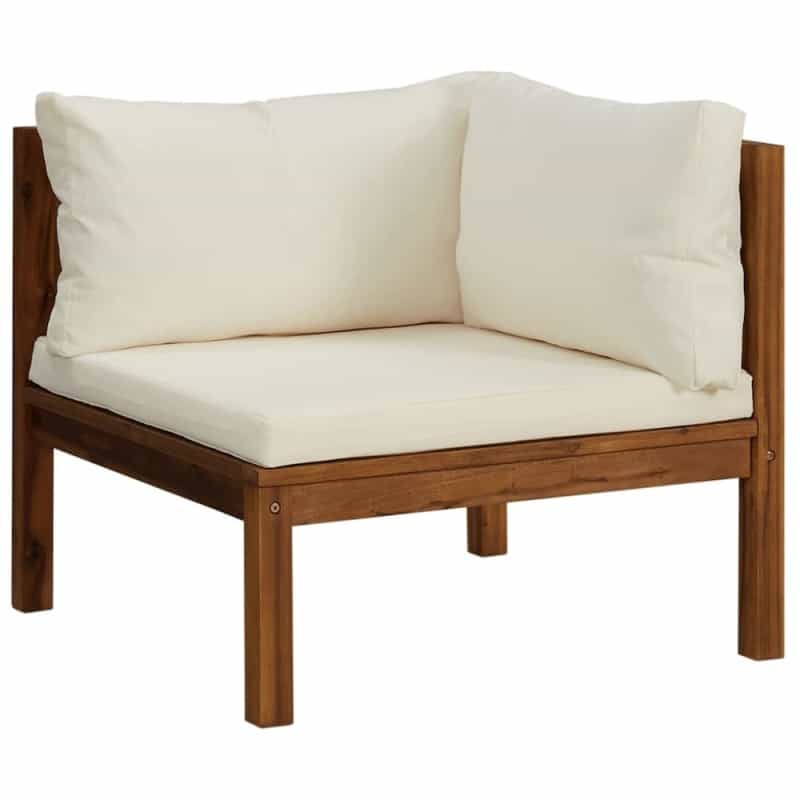 Corner Sofa Cream White Solid Acacia Wood, 100% Polyester Sturdy