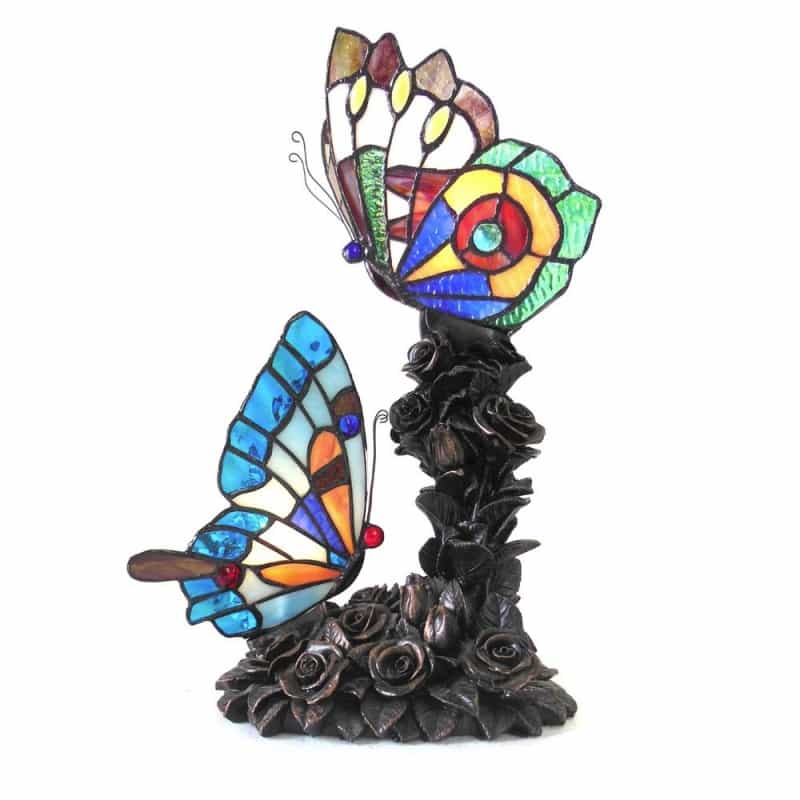 Edith 2 Tiffany-Style 2 Light Butterfly Table Lamp 10" Wide