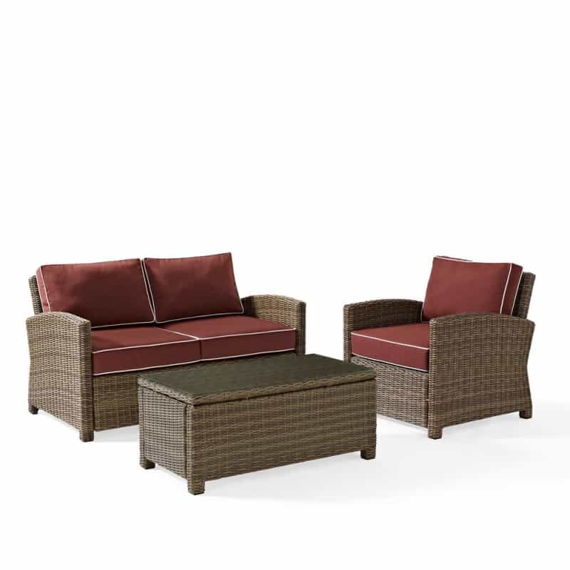 Bradenton 3Pc Outdoor Loveseat Furniture Set, Loveseat, Arm Chair, Coffee Table