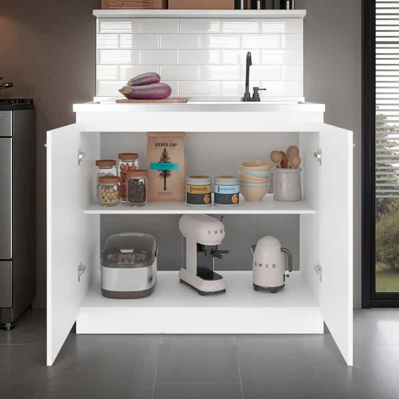 Salento Freestanding Sink, Double Door Cabinet, Two Shelves, White