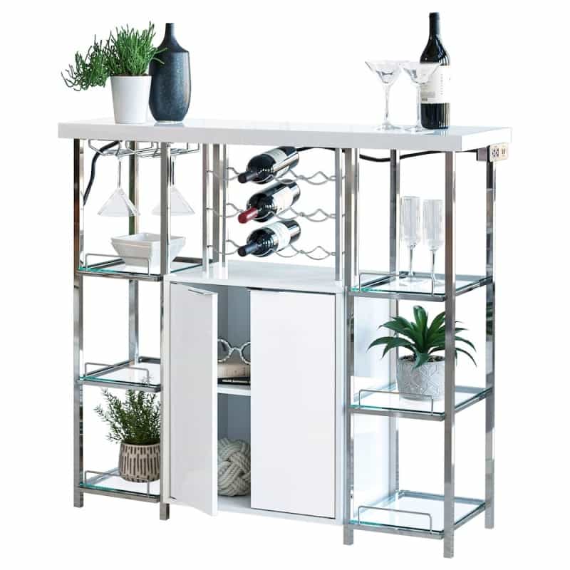 Gallimore 2-Door Bar Cabinet Wine Storage White High Gloss