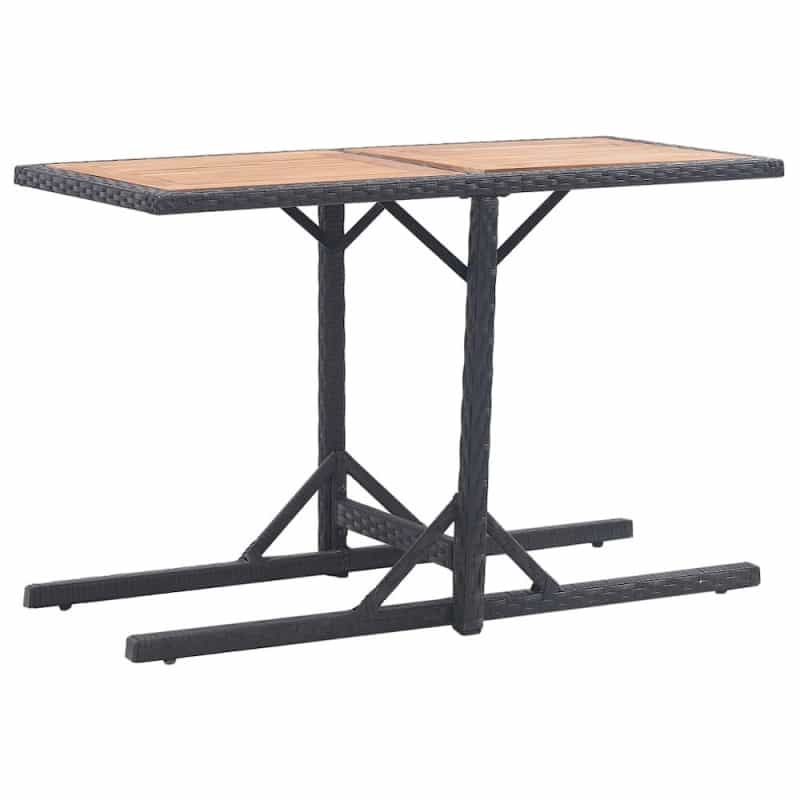 Outdoor Table Black Poly Rattan And Solid Acacia Wood Medium