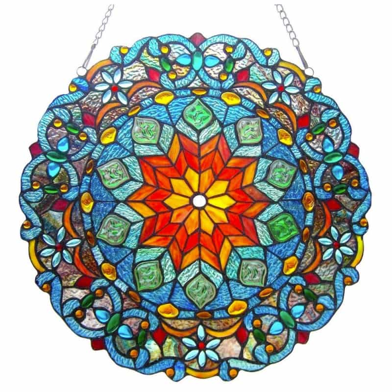 Blossom Tiffany-Glass Round Window Panel 21" Wide
