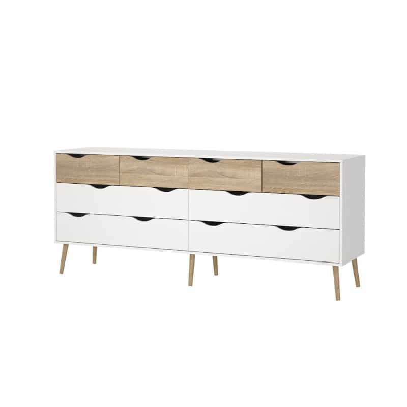 Diana 8 Drawer Double Dresser, White/Oak Structure