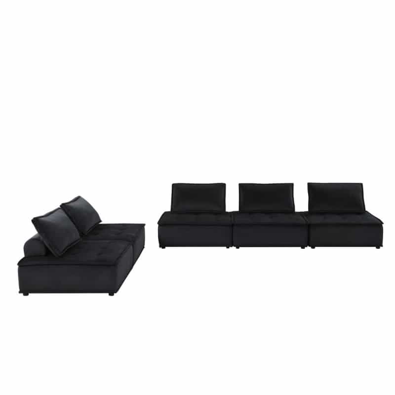 Anna Black Velvet 5 Pc Sofa And Loveseat