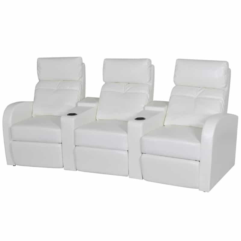 Vidaxl 3-Seater Home Theater Recliner Sofa White Faux Leather, 242540
