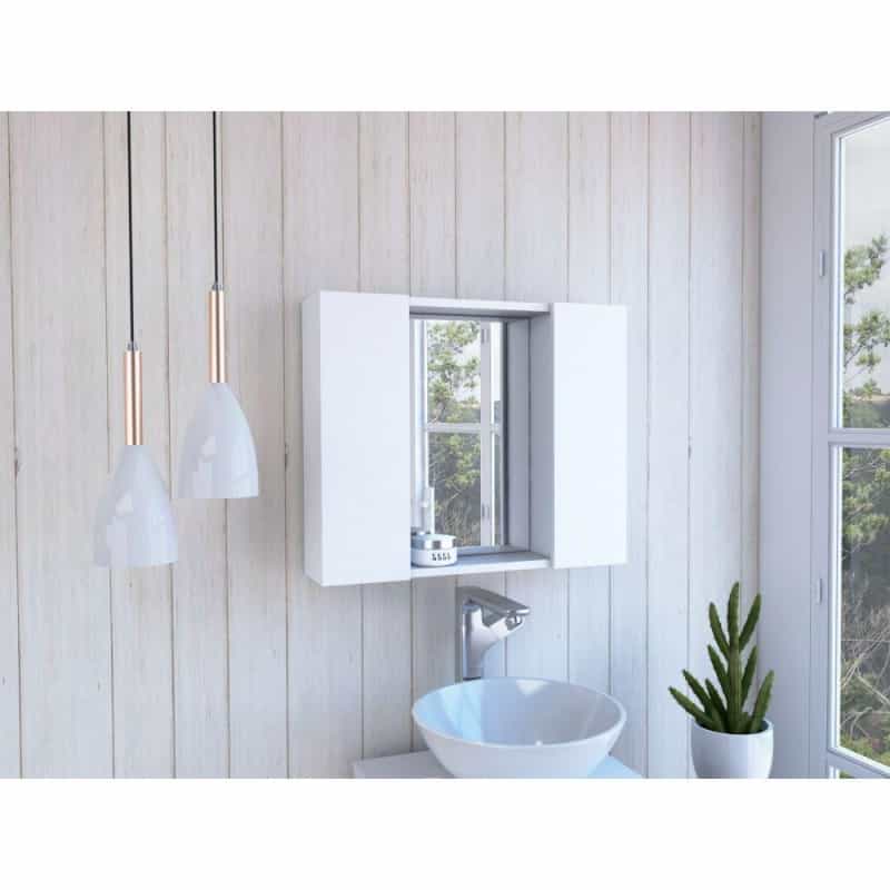 Depot E-Shop Garnet Medicine Cabinet, Mirror, One External Shelf, Two-Door Cabinet-White, For Bathroom