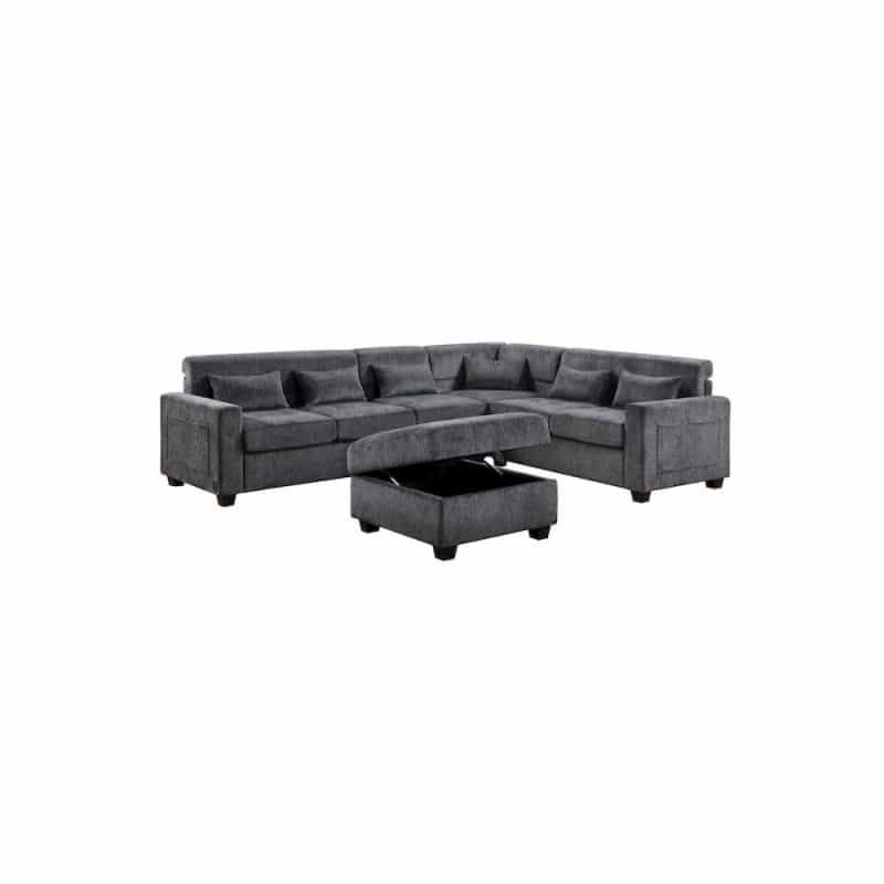 Trey 115"W Gray Chenille Sectional Sofa With Adjustable Backrest