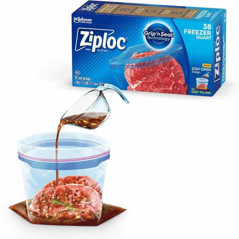 Ziploc® Grip N' Seal Freezer Bags - Medium Size - 1 Quart Capacity - 7.43" Length X 7" Width - Textured - Blue - Plastic - Multipurpose - 38/Box - 9 / Carton