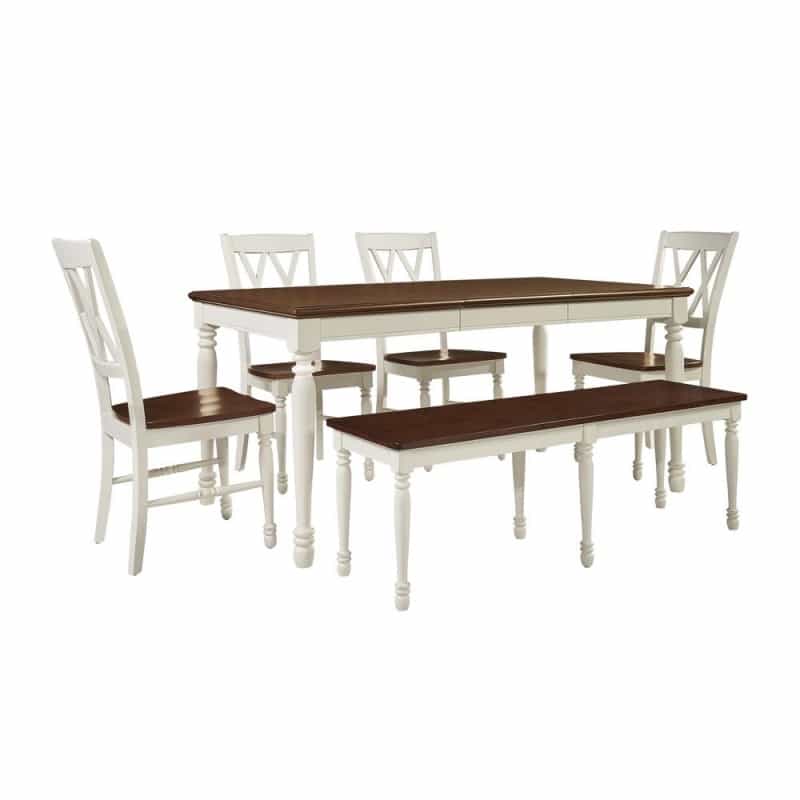 Shelby 6-Piece Dining Table Set For 7 - Table, Bench, & 4 Chairs