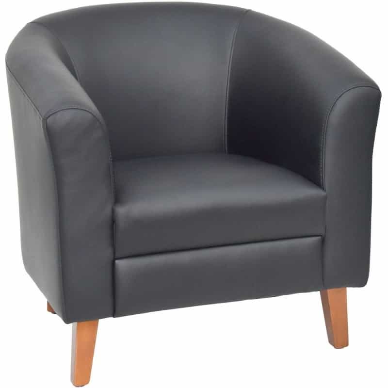 Lorell Barrel Armchair - Four-Legged Base - Black - Bonded Leather - Armrest - 1 Each