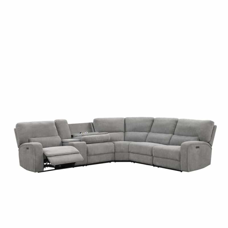 Anthony 114" Wide Light Gray Chenille Fabric Power Reclining Sectional