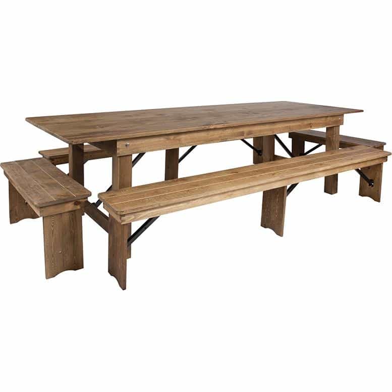 9' X 40'' Antique Rustic Folding Farm Table And Four Bench Set