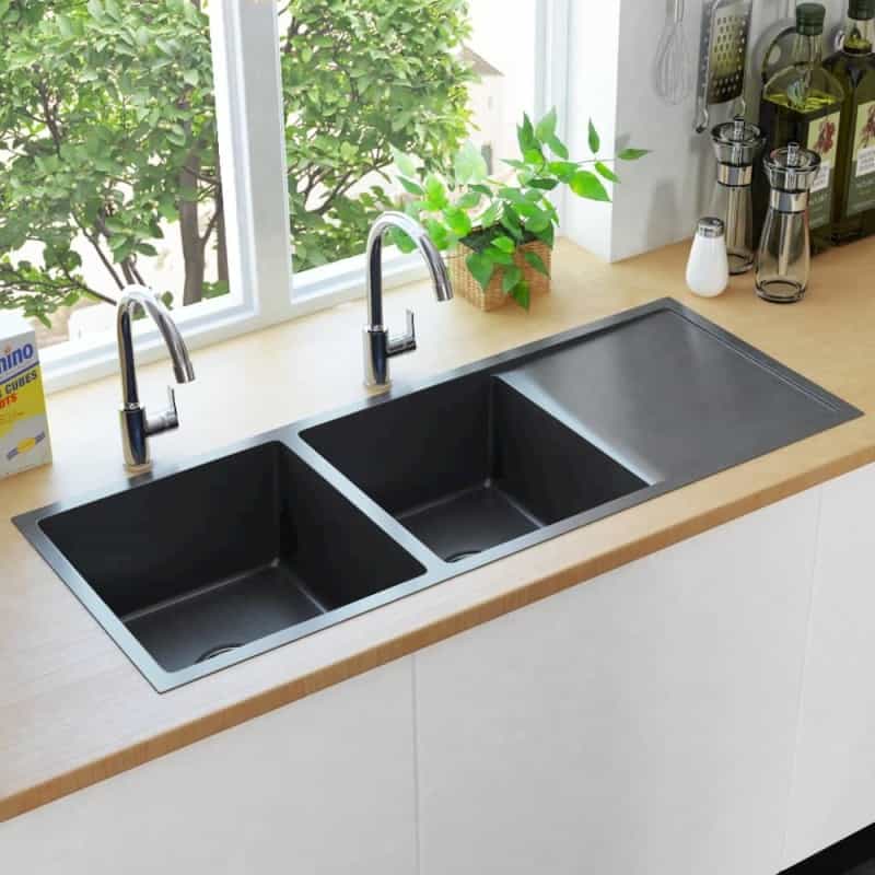 Vidaxl Handmade Kitchen Sink With Strainer Black Stainless Steel, 145087