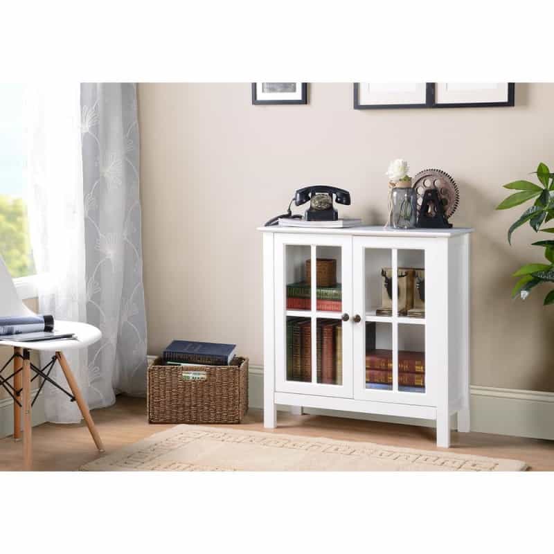 White Glass Door Accent And Display Cabinet
