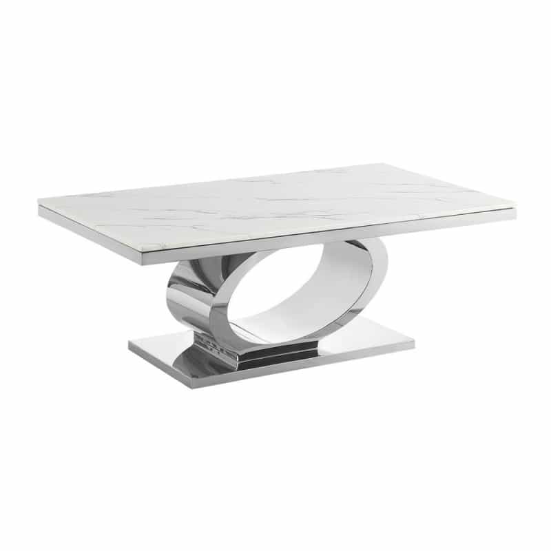 White Marble Top Coffee Table With Silver Base