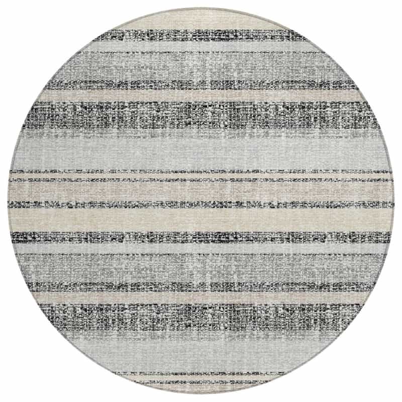 Machine Washable Indoor/Outdoor Chantille Acn2122 Black 8' X 8' Round Rug