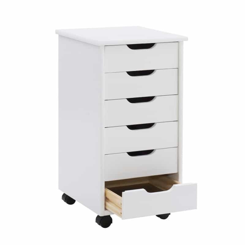Cary Six Drawer Rolling Storage Cart, White Wash